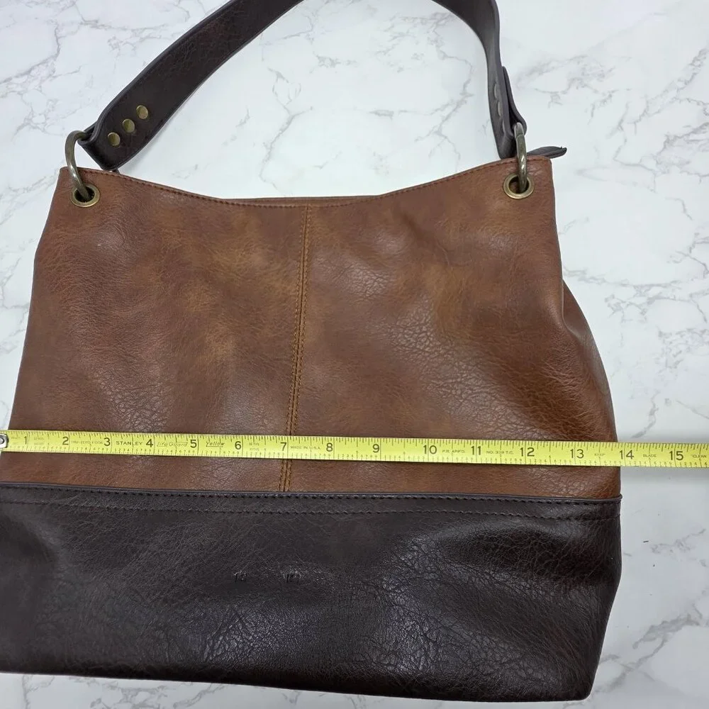 Wrangler Shoulder Bag Large Brown Faux Pebbled Leather Western Zip Hobo Casual